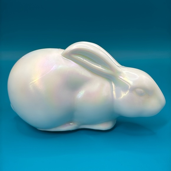 Mosser Glass White Iridized Rabbit Figurine